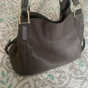 G.I.L.I. Dark Brown Leather Shoulder Bag with Gold Accents